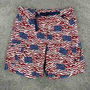 Cabelas Mens American Flag Swim Trunks Red White Blue Patriotic Shorts Sz‎ L USA